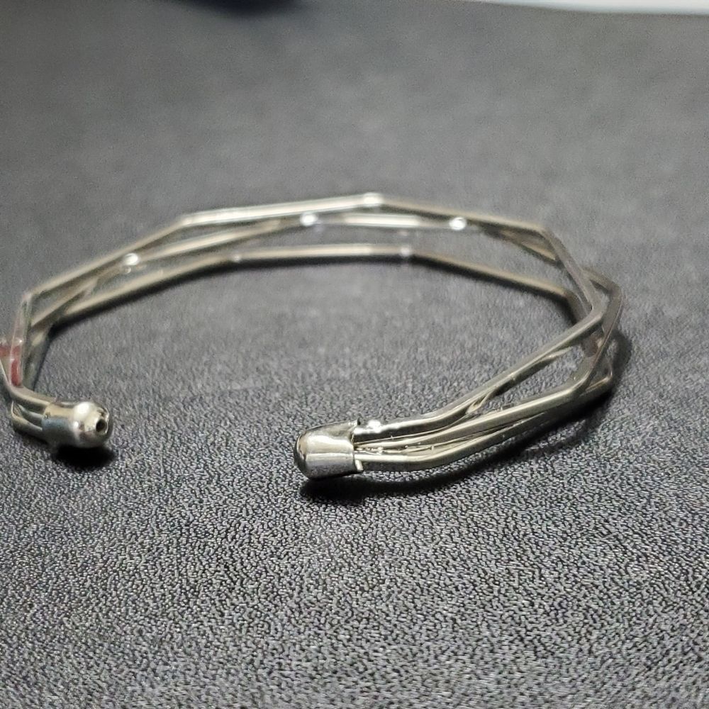 Silver Tone Angular Bangle Bracelet - image 4